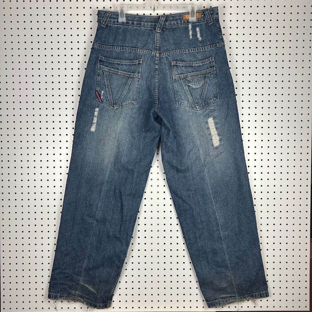 Paco Jeans Baggy Y2K Skater 36x34 Distressed Wide Leg Denim Double Pocket Stitch